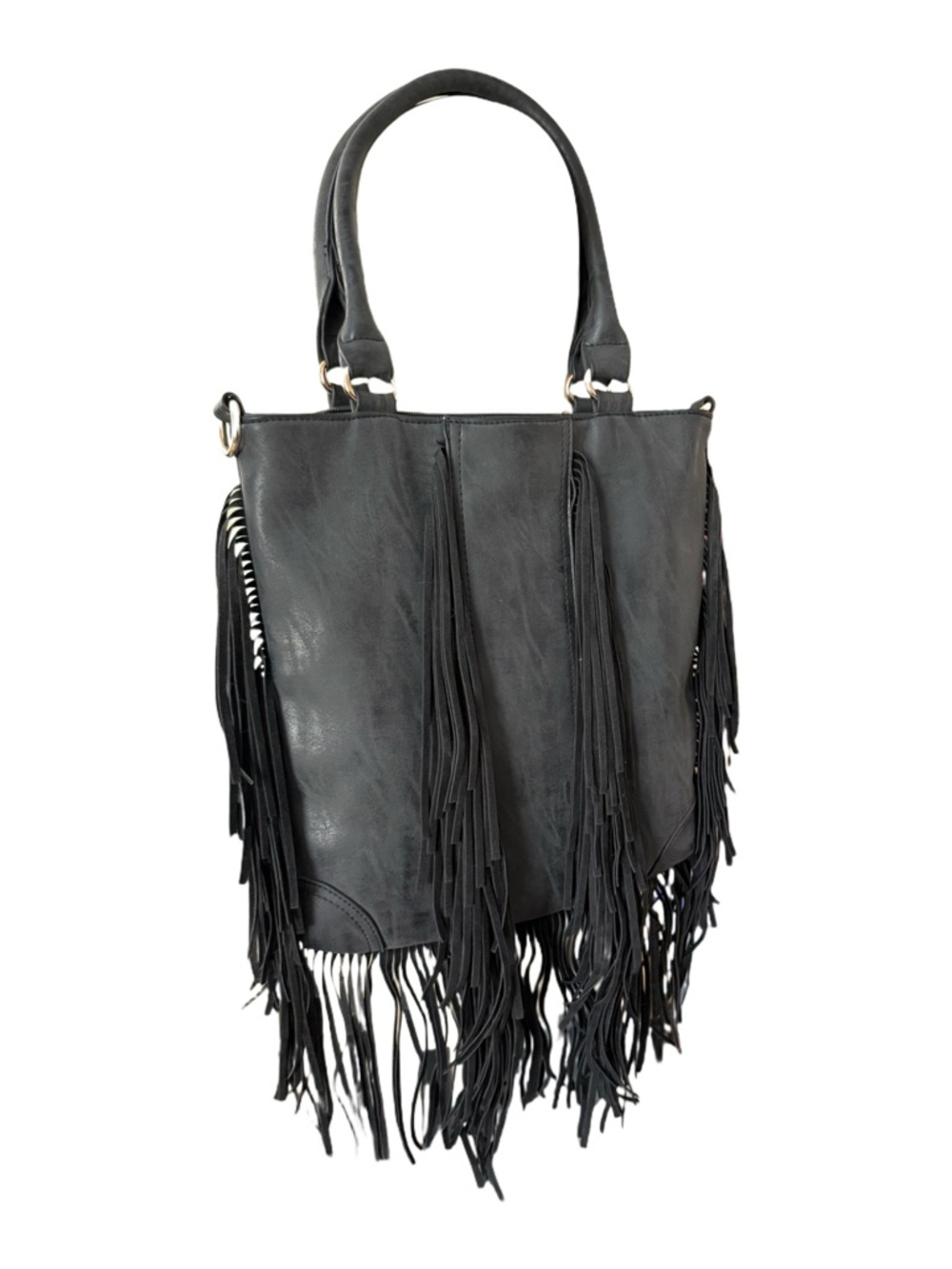 Black Fringe Tote Bag - Women's Fashion Handbag